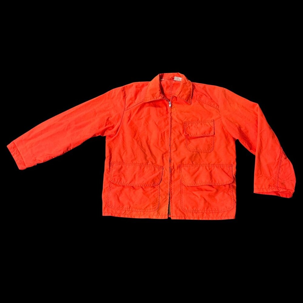 Vintage Orange Hunting Jacket Medium Small Game Pocket Zip Up Retro 1970s As Is - Picture 2 of 12